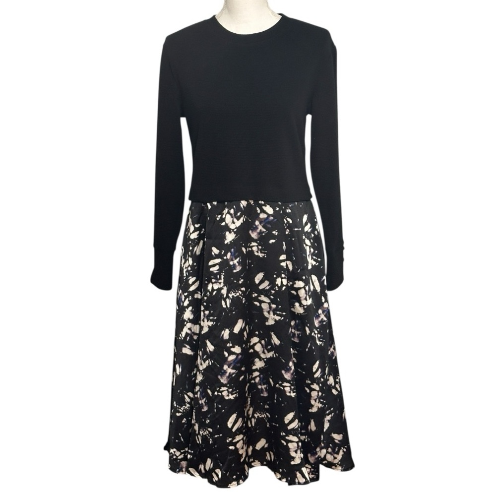 Chenault Black Long-sleeve Novelty Print Silk Skirt Formal Dress NWT